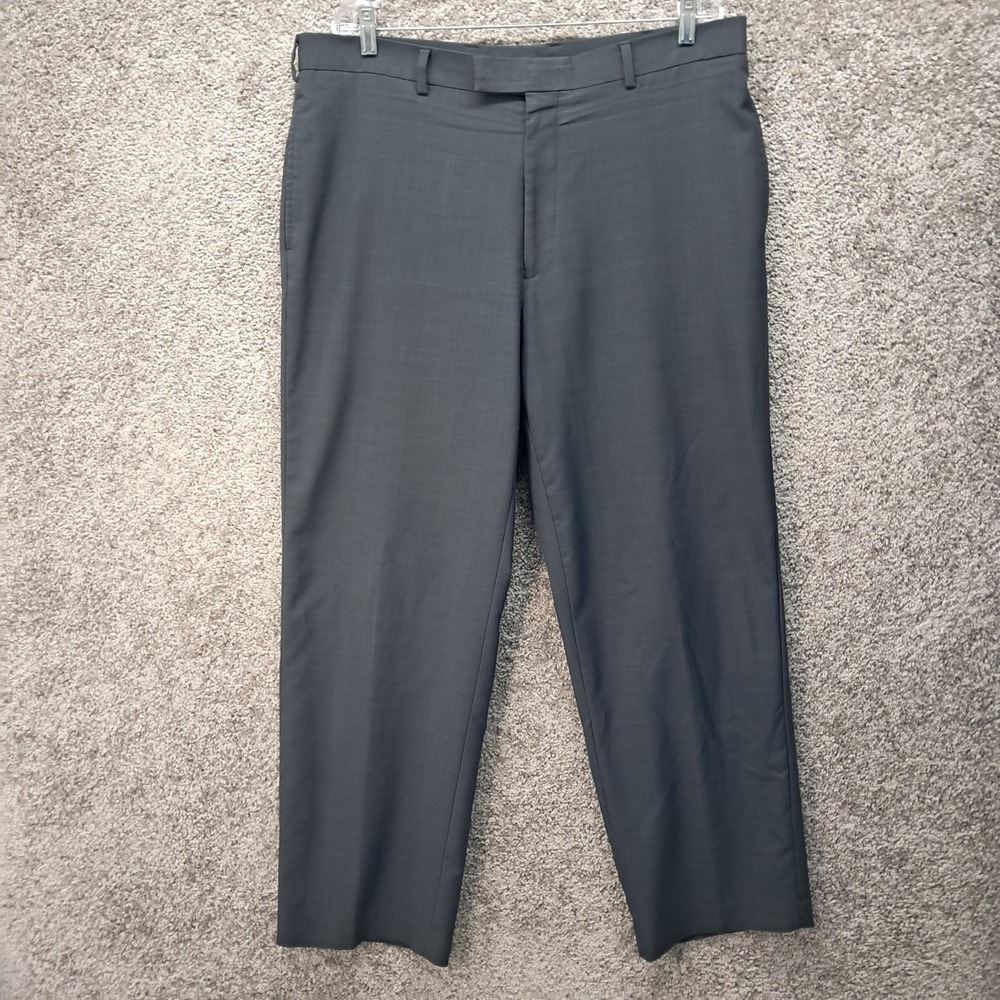 Perry Ellis Mens Charcoal Grey Flat Front Dress Pants 38x32 Polyester Slacks